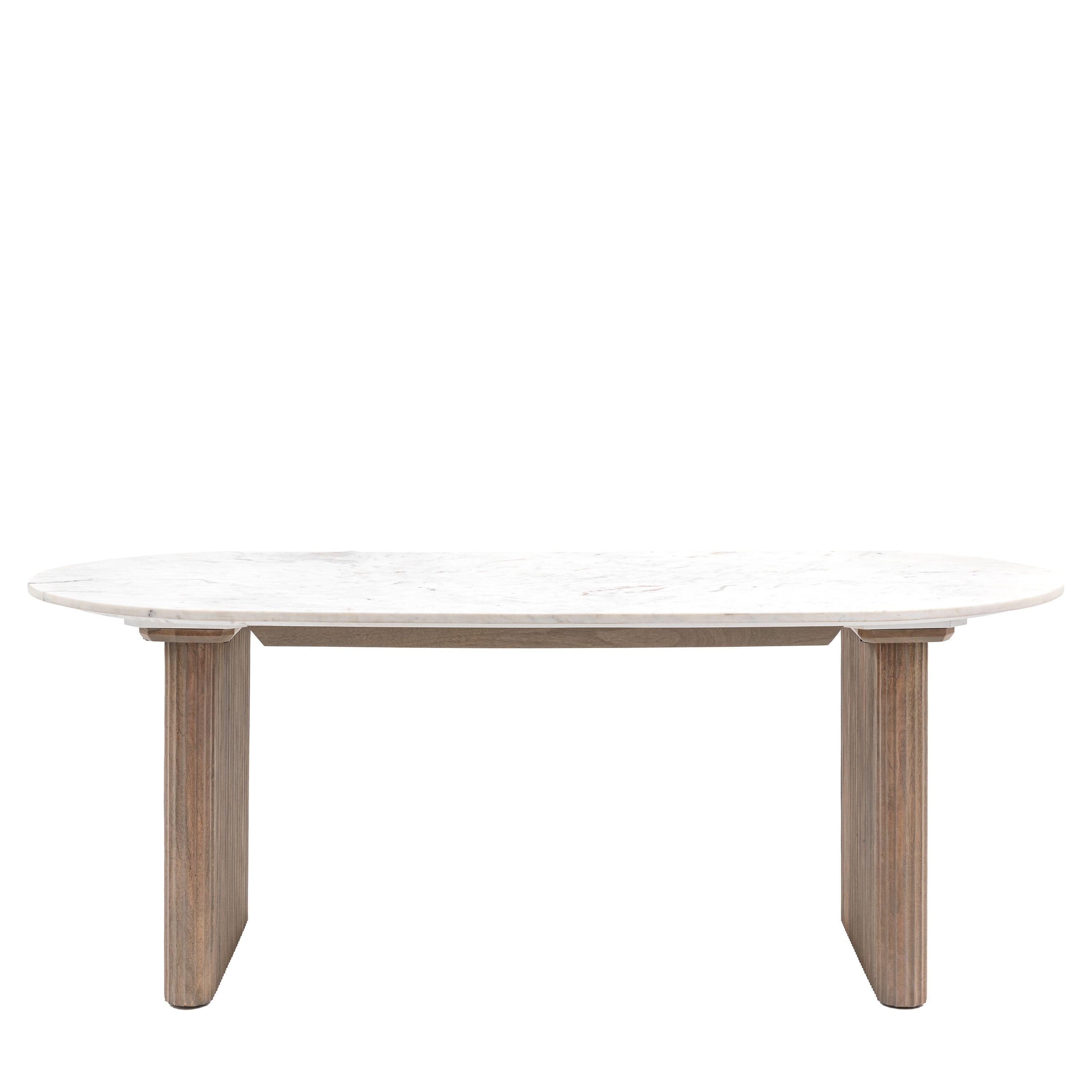 Zoe Neutral Ribbed Wooden Rectangular Dining Table with Marble Top Furniture 