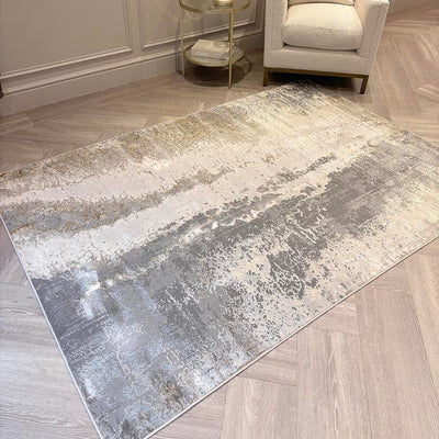 Zorina Grey, Cream & Gold Metallic Marble Velvet Rug Textiles 