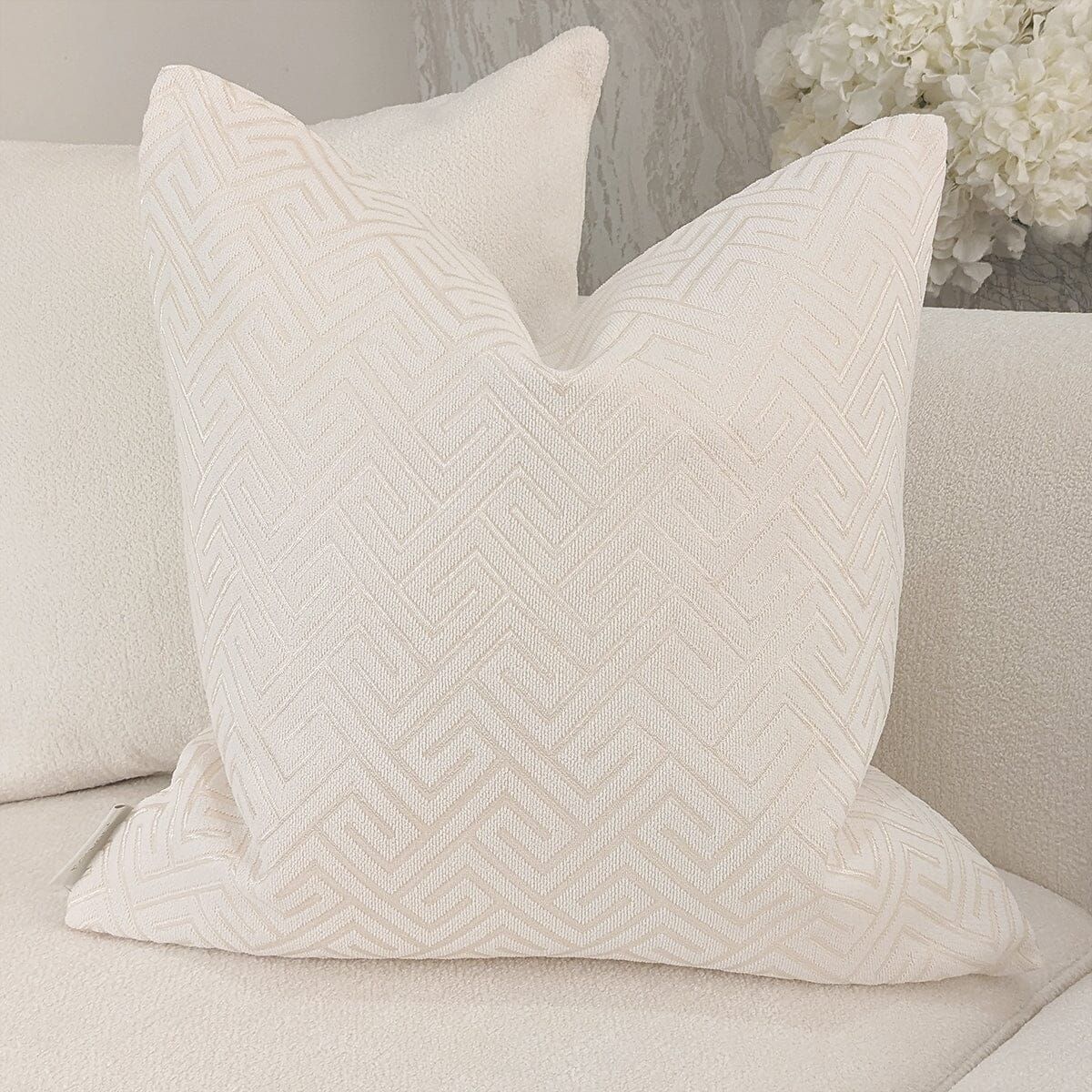 Zosia Cream & Gold Stitched Geometric Cushion Cover - 50x50cm Textiles 