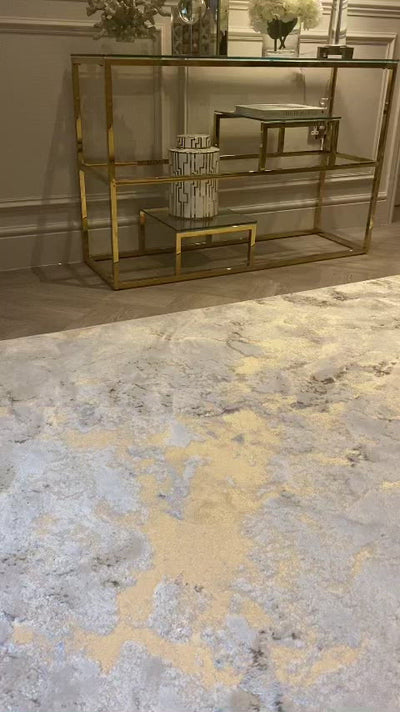 Jupiter Light Gold & Cream Metallic Marble Velvet Rug