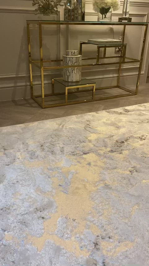 Jupiter Light Gold & Cream Metallic Marble Velvet Rug