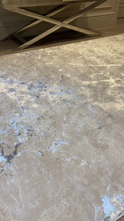Nebula Cream & Metallic Silver Marble Velvet Rug