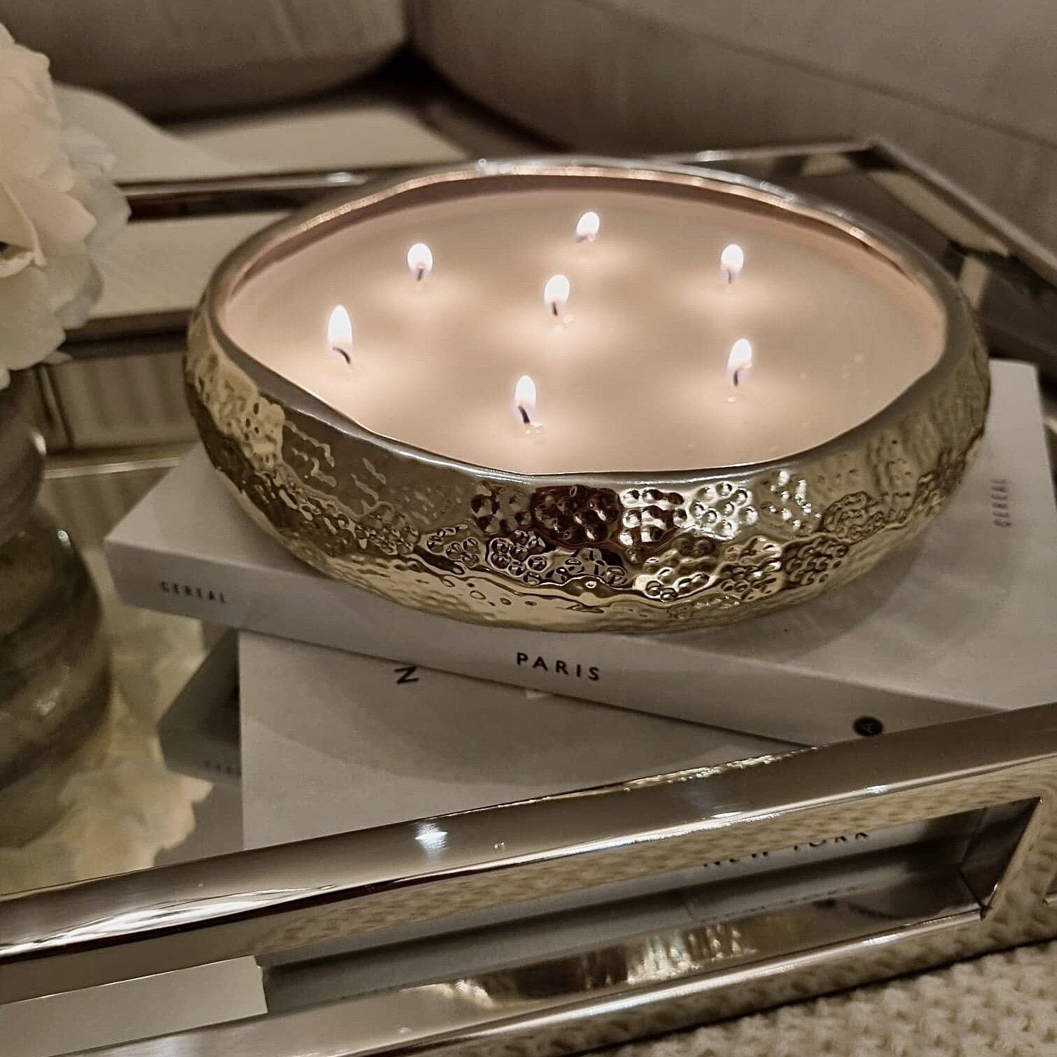 Aeolian Large Light Gold 7 Wick Scented Candle Accessories 