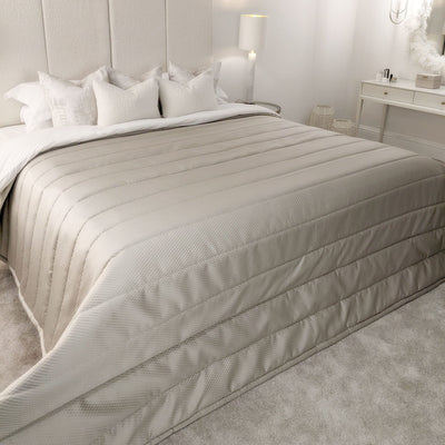 Alie Taupe Luxury Satin & Cotton Fluted Bedspread Bedding 
