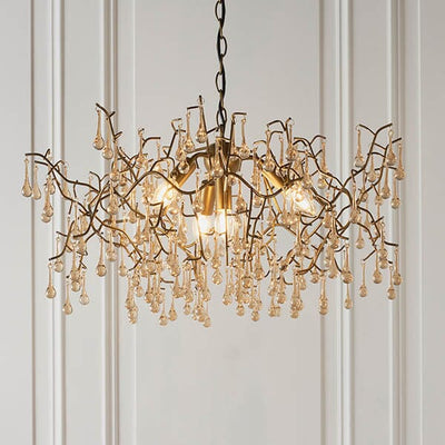 Anais Gold Branch Chandelier with Glass Droplets Lighting 