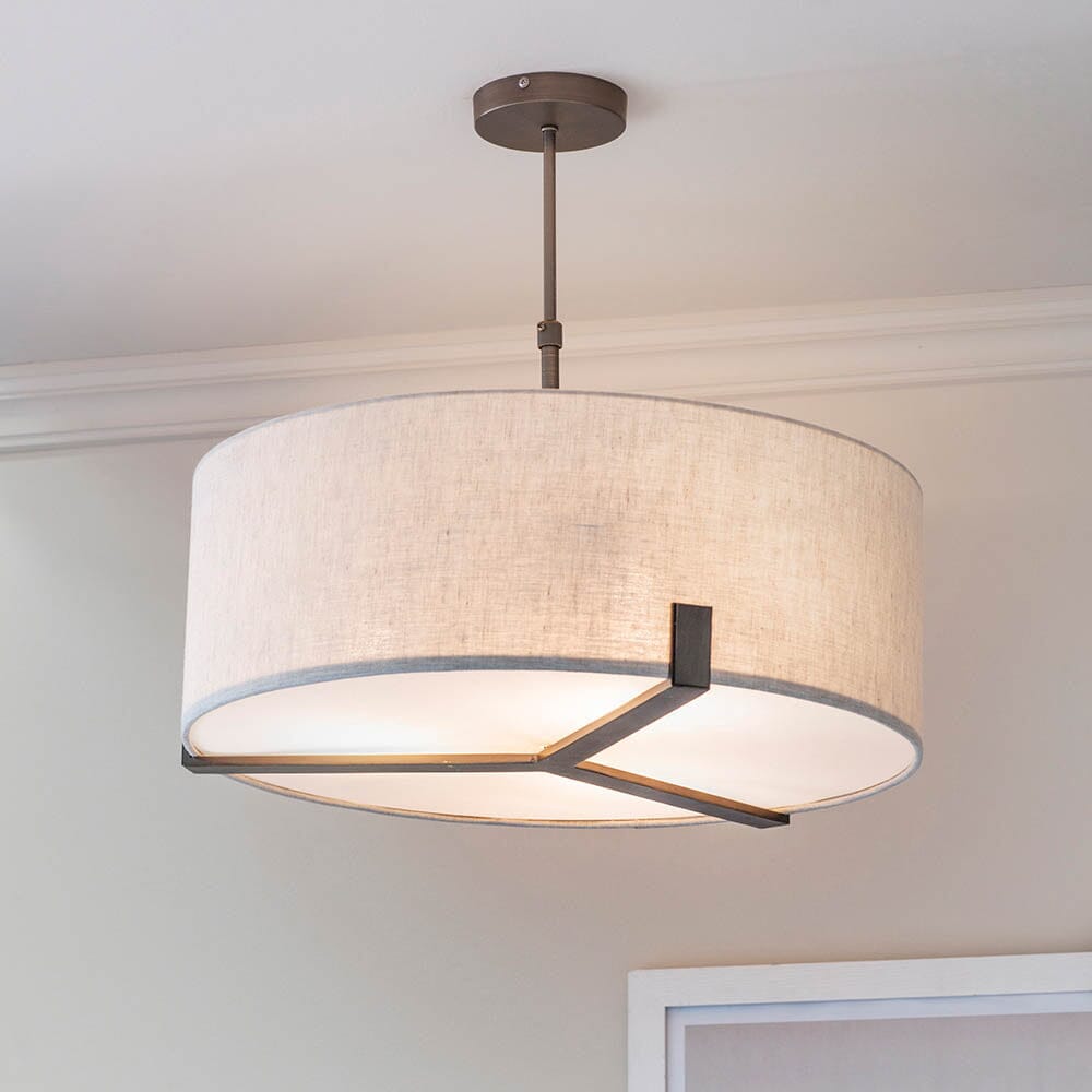 Ashford Bronze & Linen 3 Light Ceiling Pendant Lighting 