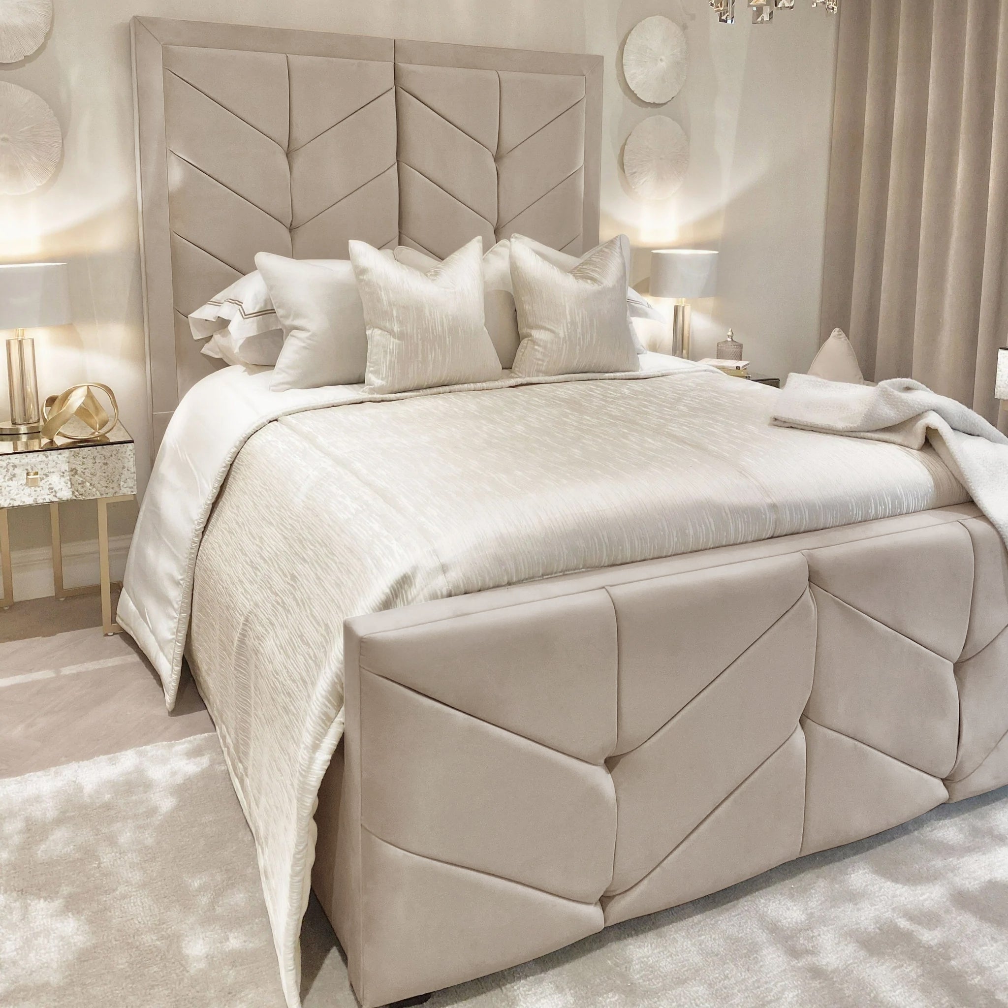 Ashton Pebble Velvet Premium Chevron Bed MTO Bed 
