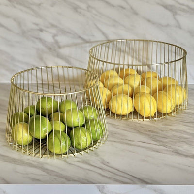 Aubree Matte Gold Large Wire Bowl Kitchen 