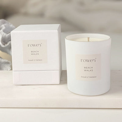 Beach Walks White Scented Candle - Sea Salt & Oakmoss Fragrance 