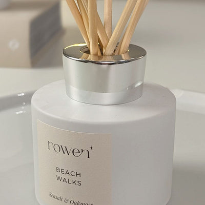 Beach Walks White & Silver Reed Diffuser - Sea Salt & Oakmoss Fragrance 