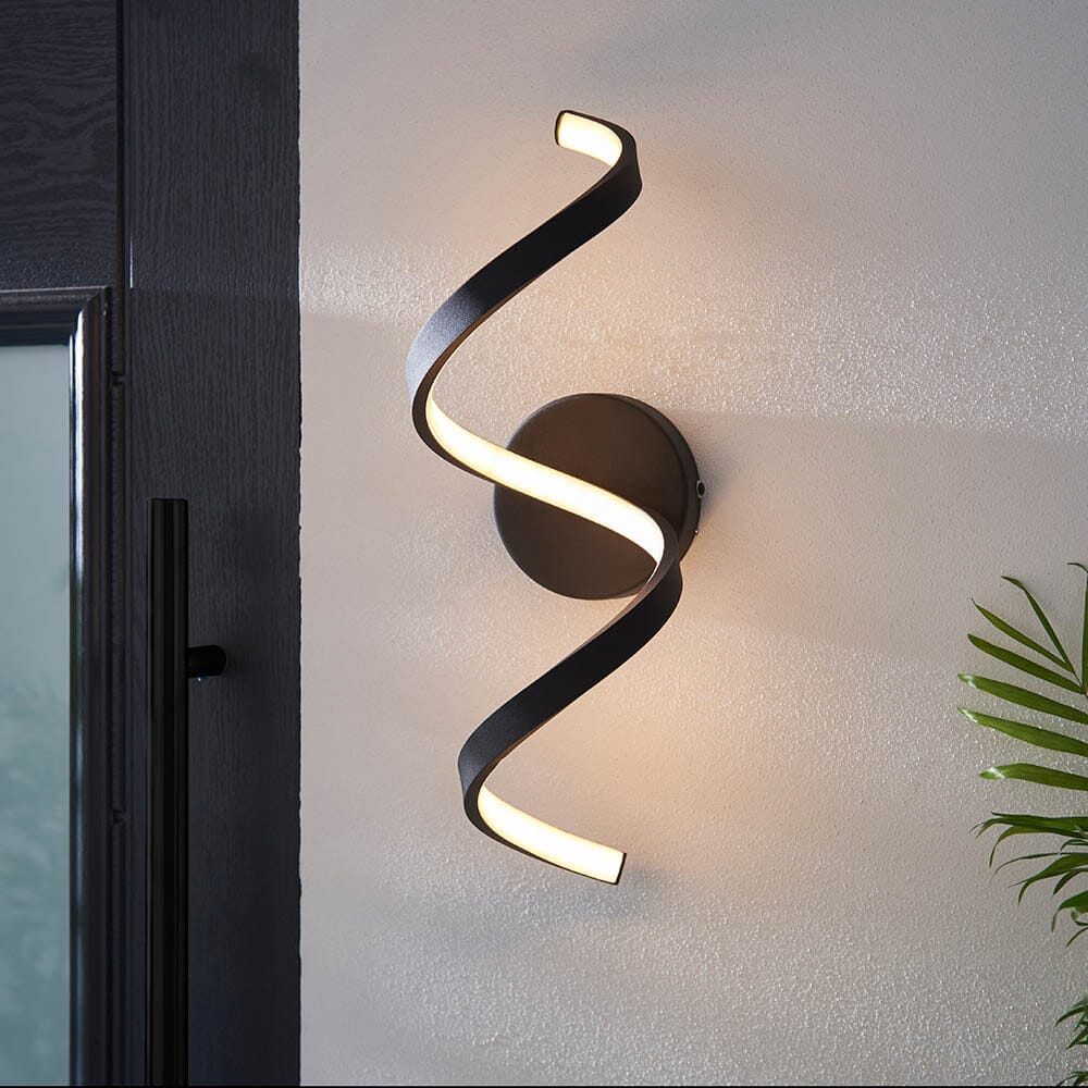 Black LED Twisted Outdoor Wall Light Lighting 