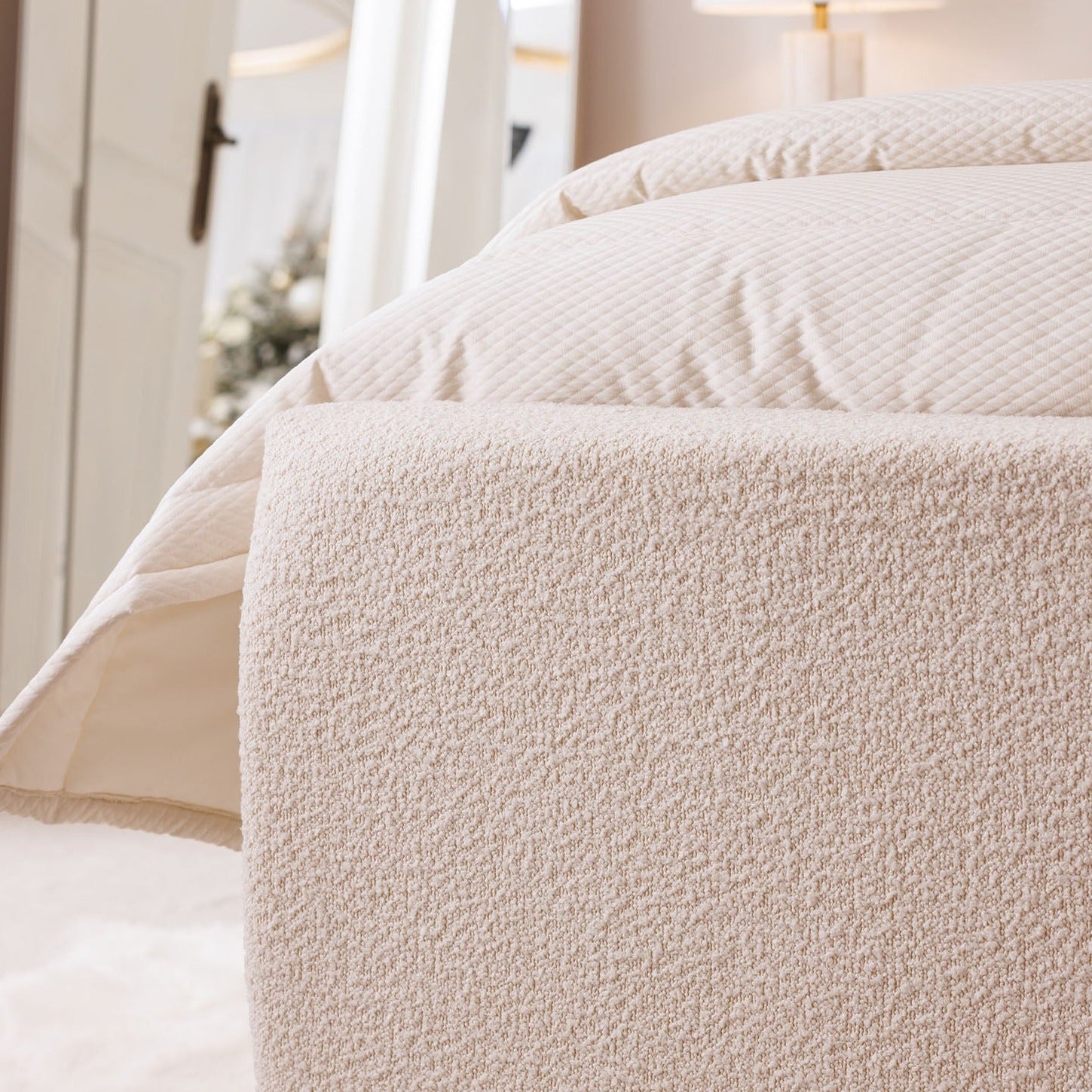 Cascade Cream Boucle Luxury Panelled Bed Bed 