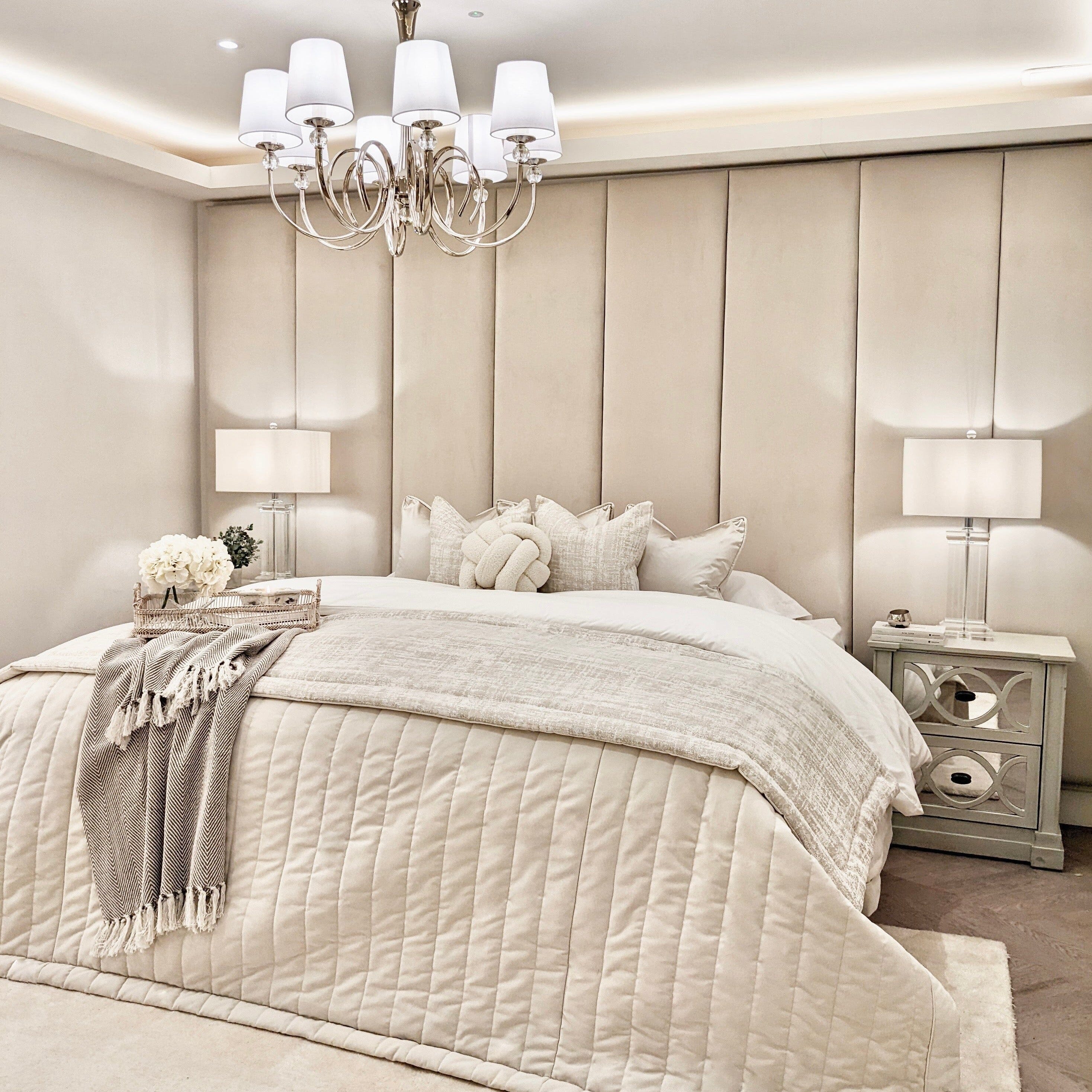 Cream Soft Velvet Individual Padded Upholstered Headboard Wall Panel - 45cm Headboard 