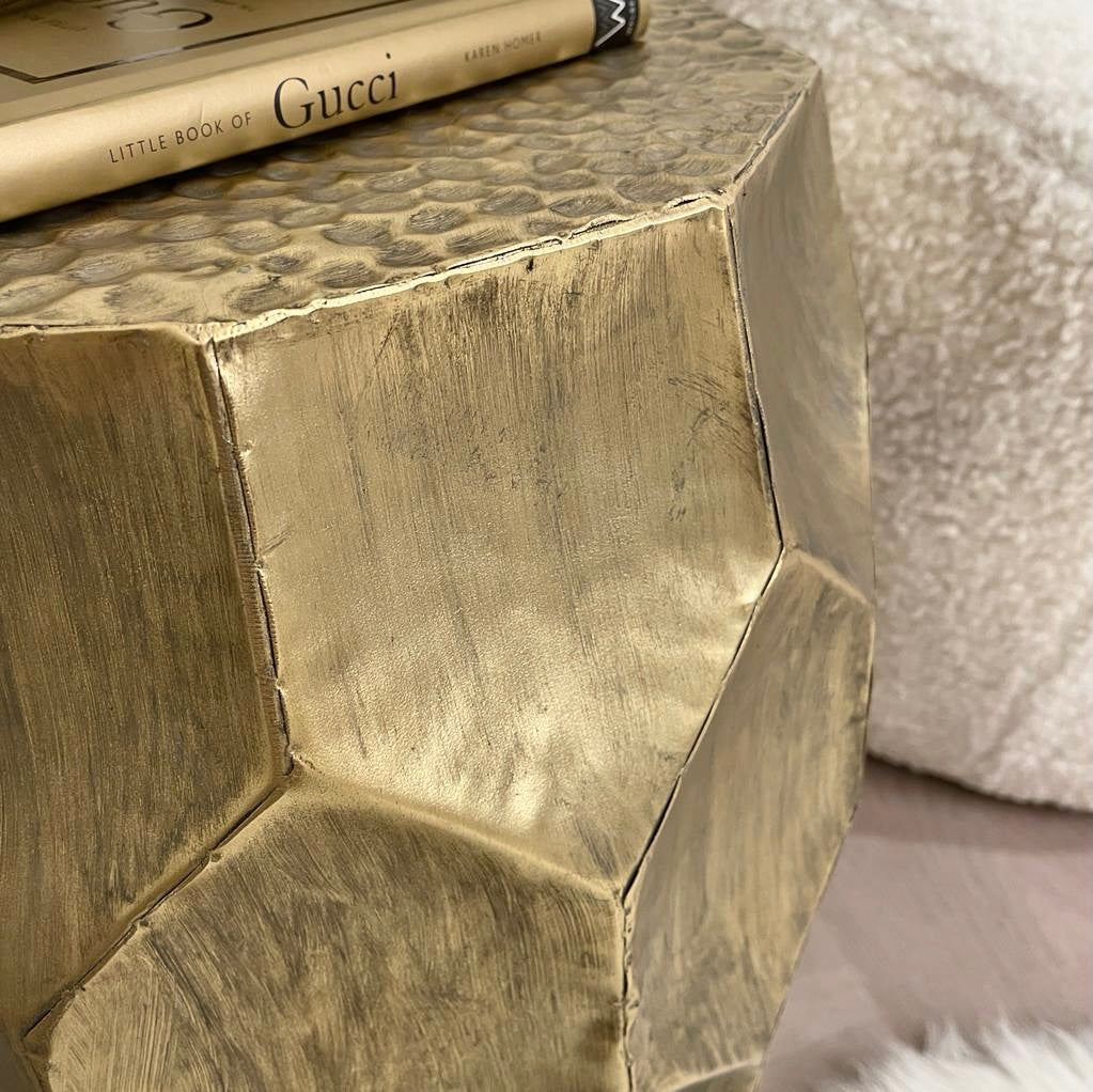 Dante Antique Gold Drum Side Table End and Side Table 