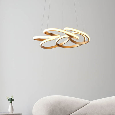 Demure Gold Satin Spiral LED Pendant Ceiling Light Lighting 
