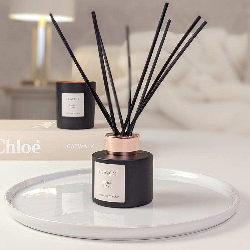 Dubai Days Black & Rose Gold Reed Diffuser - Sandalwood & Amber Fragrance 