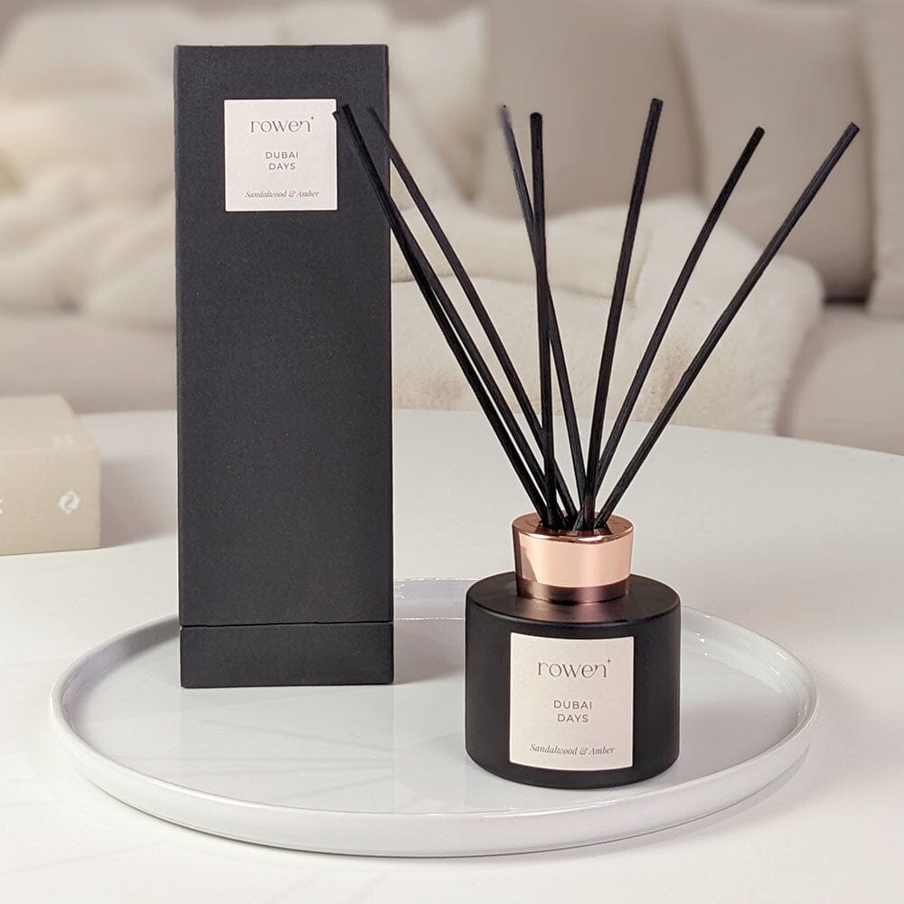 Dubai Days Black & Rose Gold Reed Diffuser - Sandalwood & Amber Fragrance 