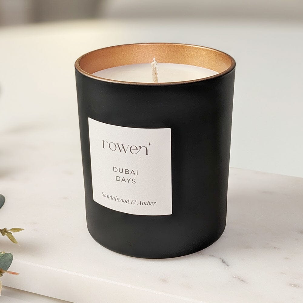 Dubai Days Black & Rose Gold Scented Candle - Sandalwood & Amber Fragrance 