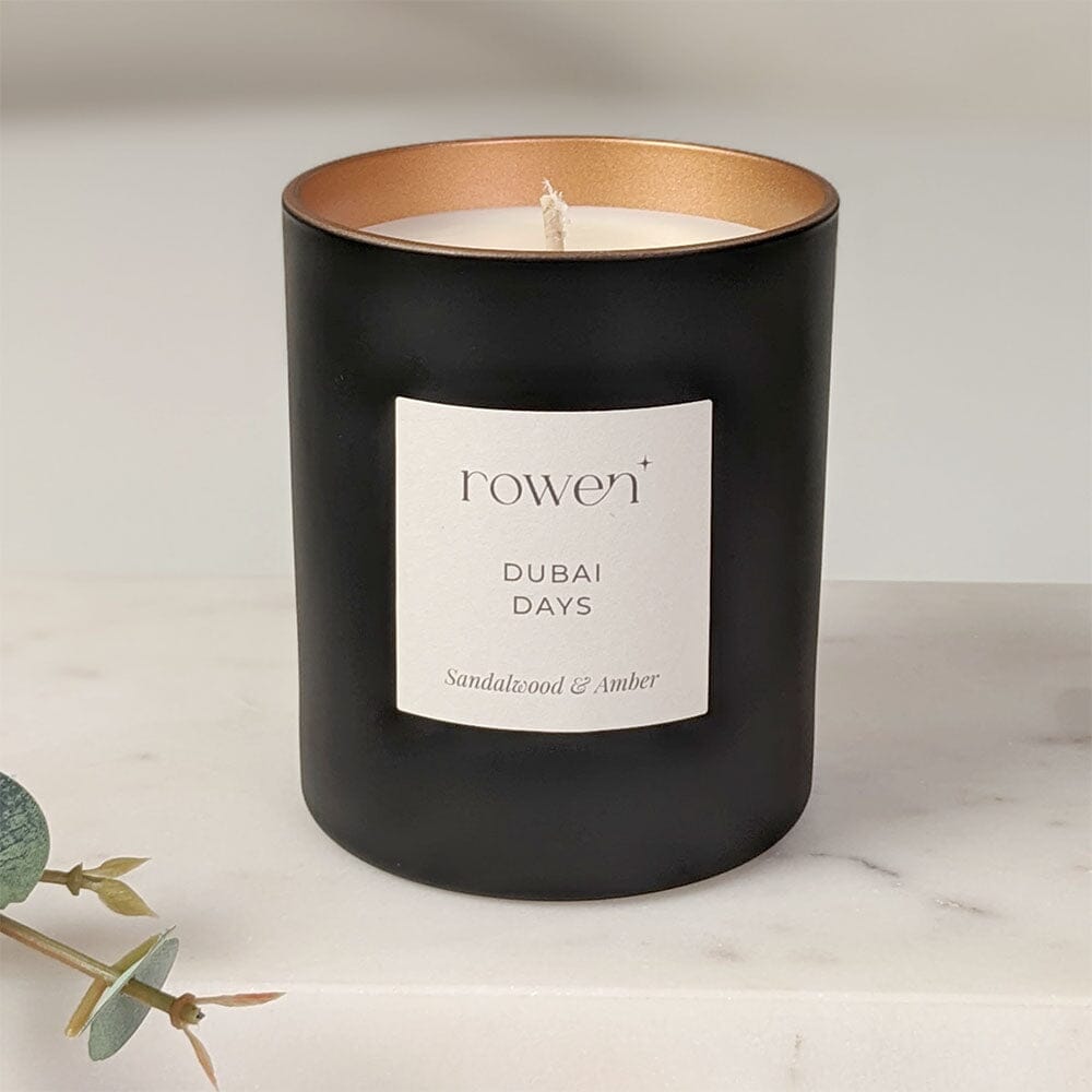 Dubai Days Black & Rose Gold Scented Candle - Sandalwood & Amber Fragrance 