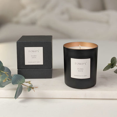 Dubai Days Black & Rose Gold Scented Candle - Sandalwood & Amber Fragrance 