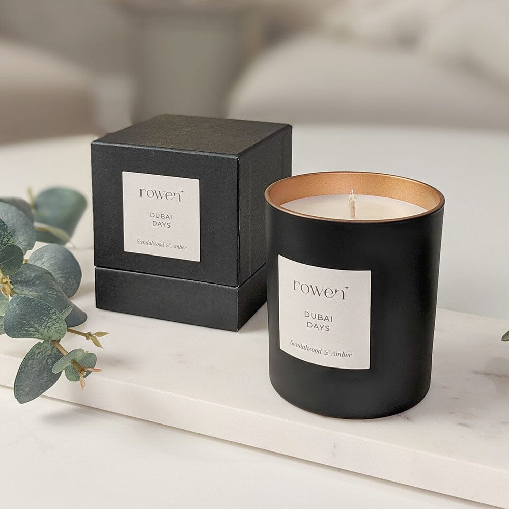 Dubai Days Black & Rose Gold Scented Candle - Sandalwood & Amber Fragrance 