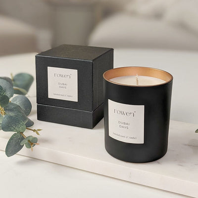 Dubai Days Black & Rose Gold Scented Candle - Sandalwood & Amber Fragrance 