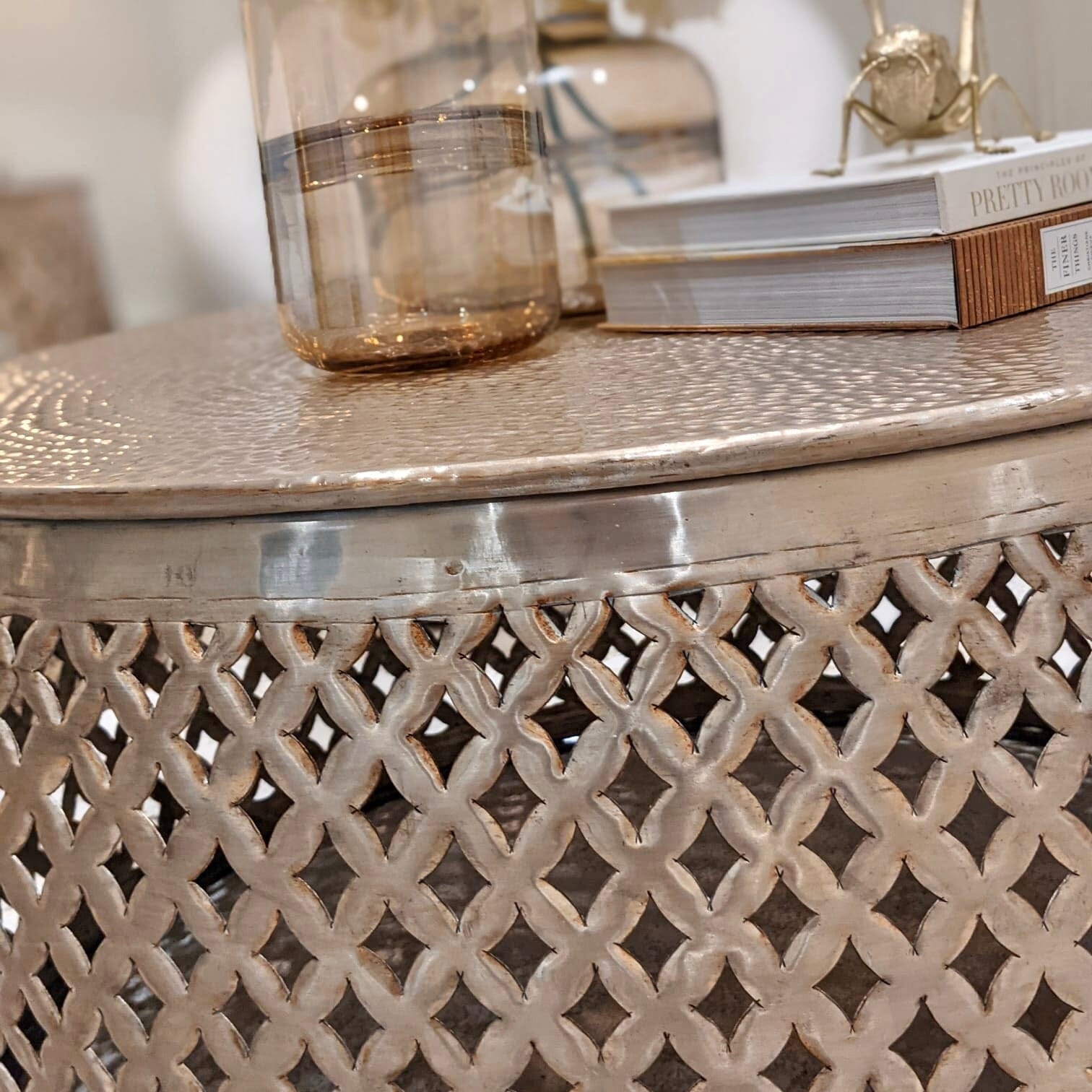 Duvali Gold Round Side Table End and Side Table 
