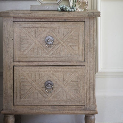 Elysium Natural Wood 2 Drawer Bedside End and Side Table 