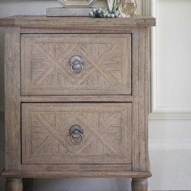 Elysium Natural Wood 2 Drawer Bedside End and Side Table 