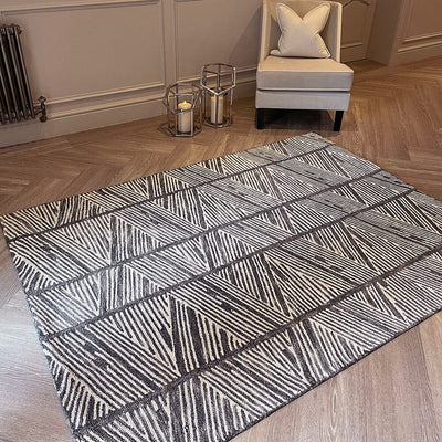 Enaya Grey & Cream Geometric Rug Textiles 