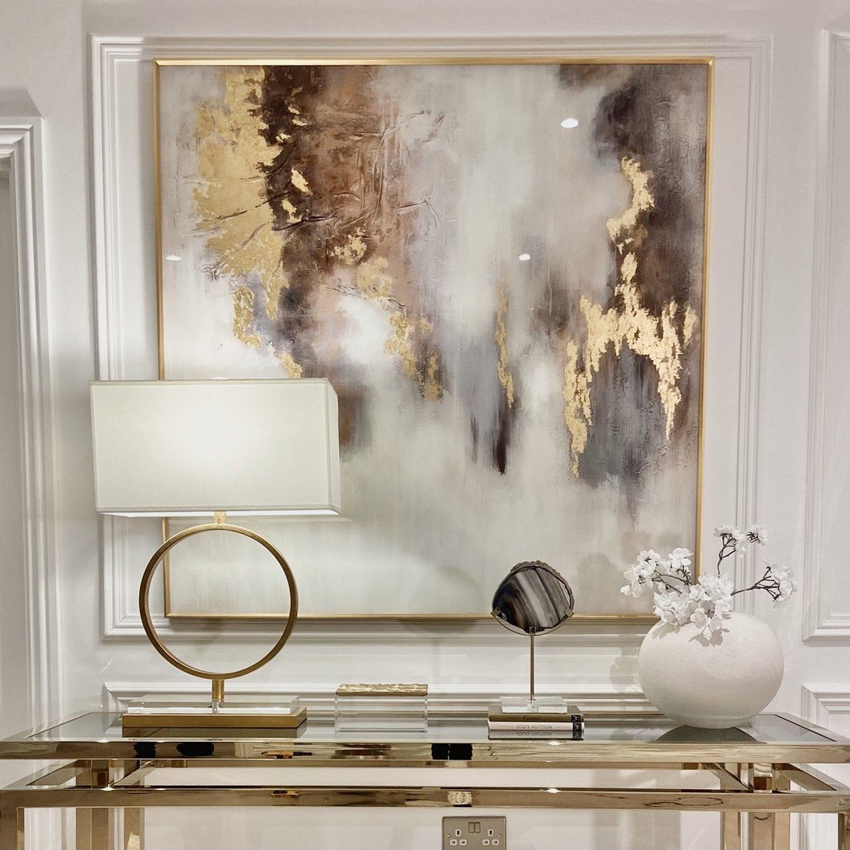 Estela Metallic Gold Abstract Glass Print Art 