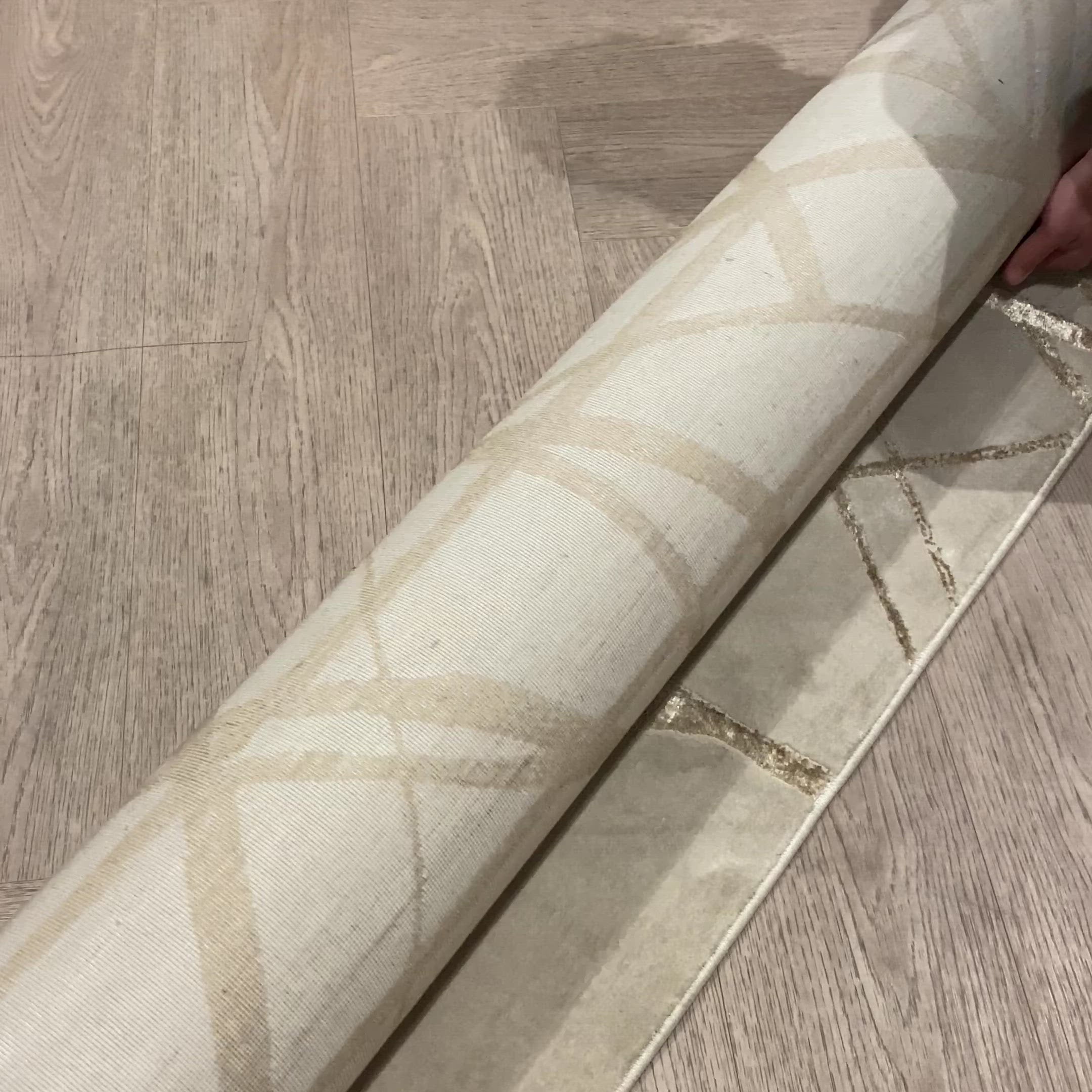 Saints Metallic Gold & Cream Geometric Velvet Rug