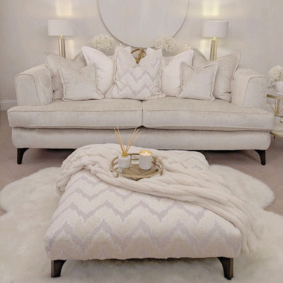 Gisele Oyster Textured Chenille, Pillowback Sofa Range With Walnut Legs 