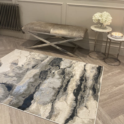 Glacial Cream & Grey Marble Wash Velvet Rug Rug 