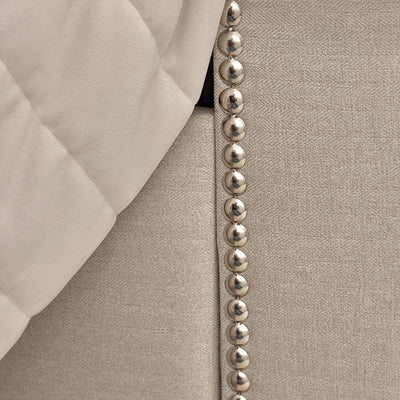 Harper Classic Luxury Grey Tweed Buttoned Silver Stud Wing Chunky Bed Bed 