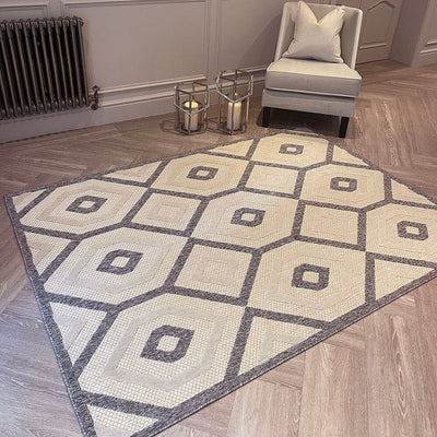 Hatfield Cream & Grey Geometric Indoor / Outdoor Rug Textiles 