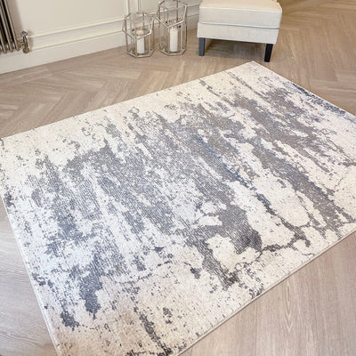 Helios Cream & Grey Marble Effect Abstract Rug Rug 
