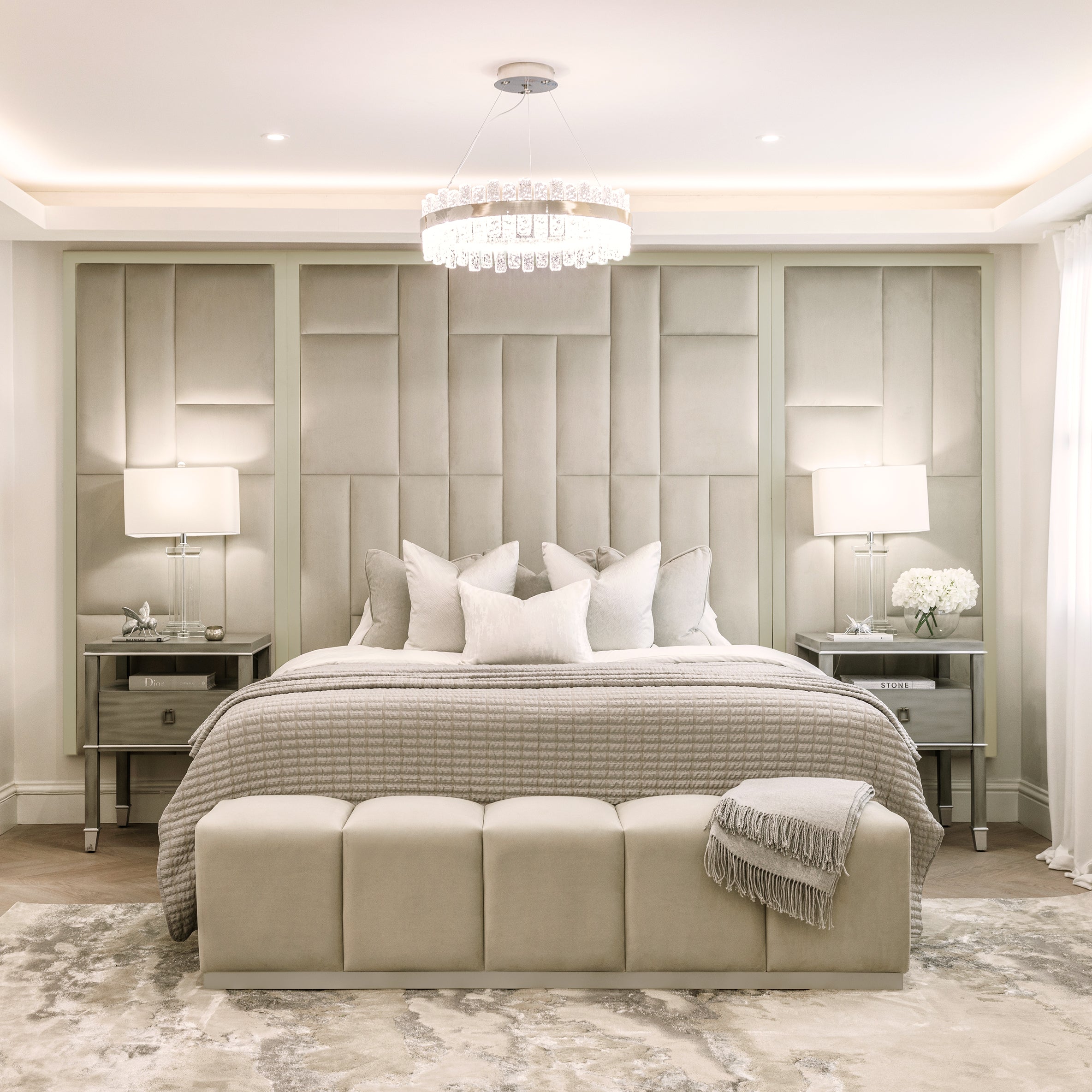 Kensington Grey & Shadow White Premium Abstract Headboard with Wings MTO Headboard 