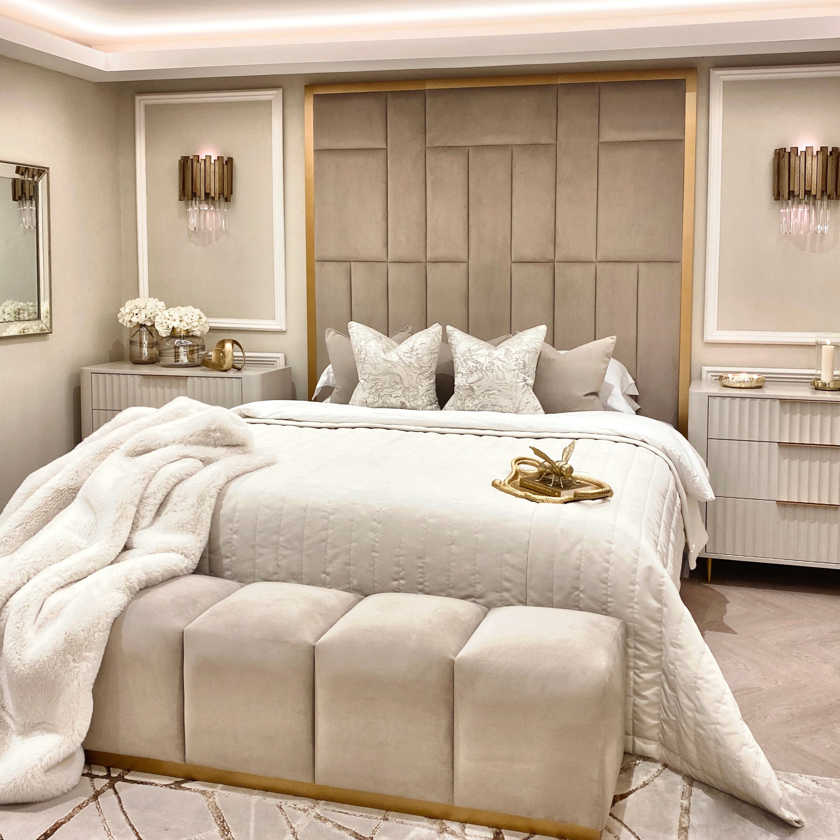 Kensington Mink & Gold Premium Abstract Headboard Headboard 