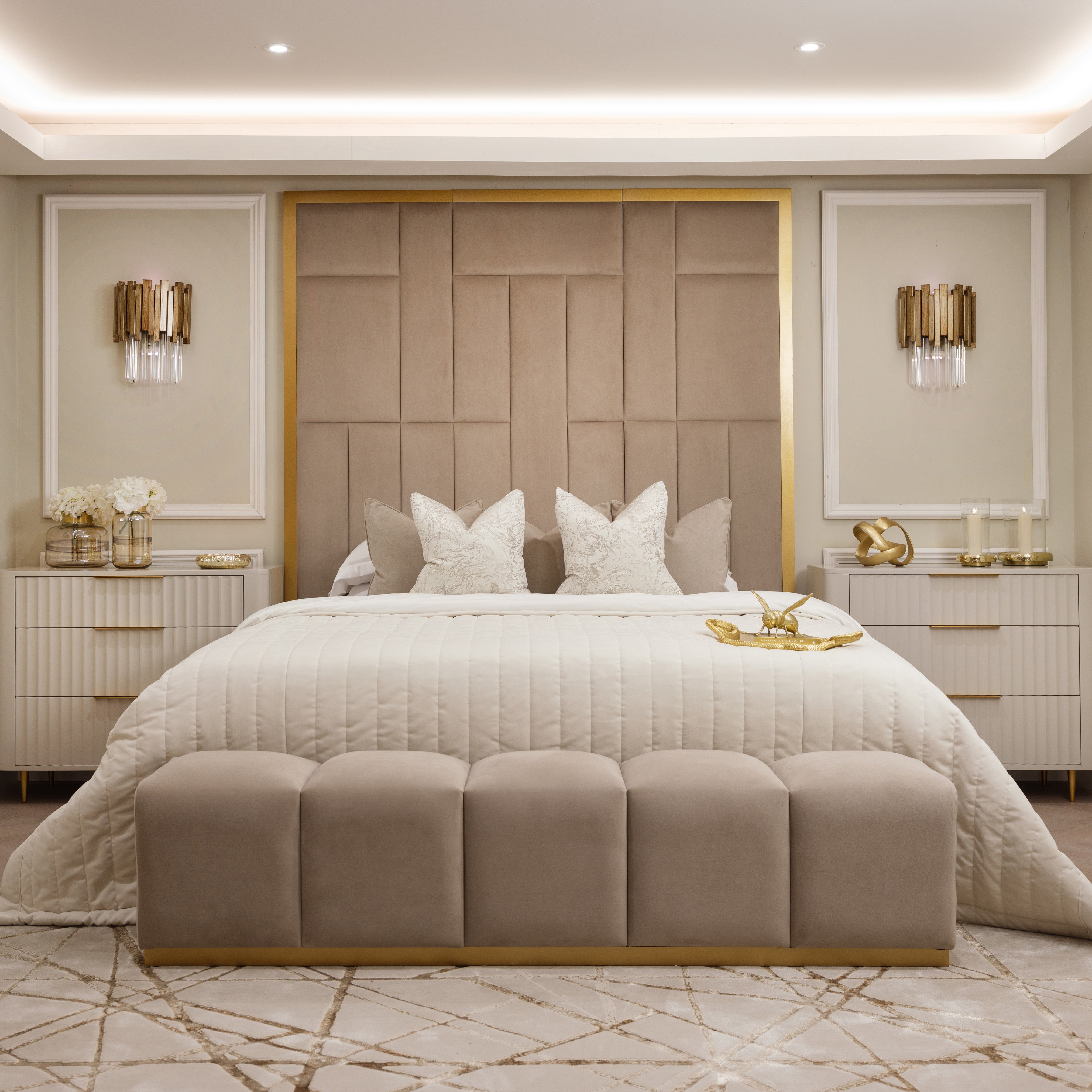 Kensington Mink & Gold Premium Abstract Headboard Headboard 