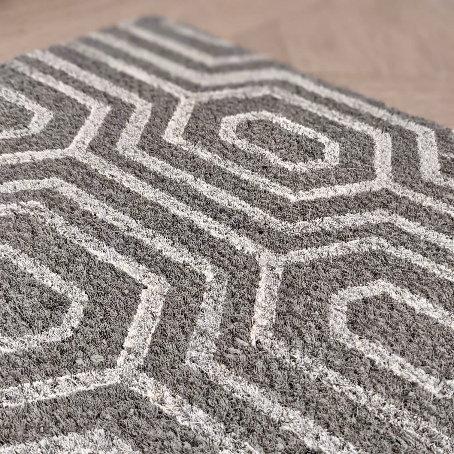 Lia Grey Geometric Doormat Rug 