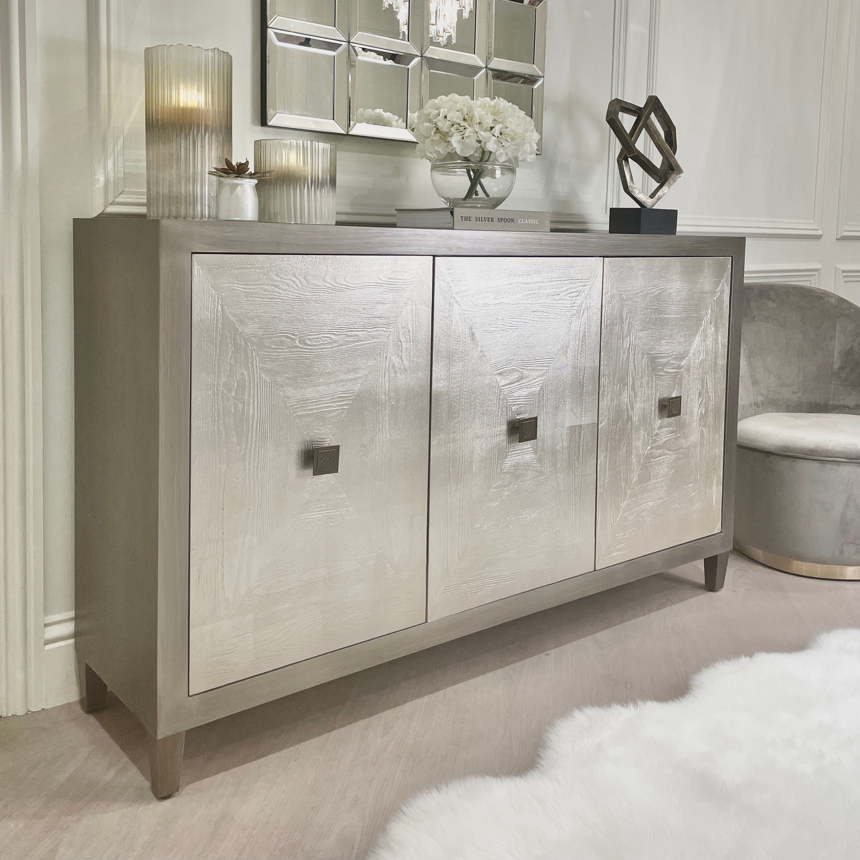 Lockett Premium Silver & Bronze 3 Door Sideboard Furniture 