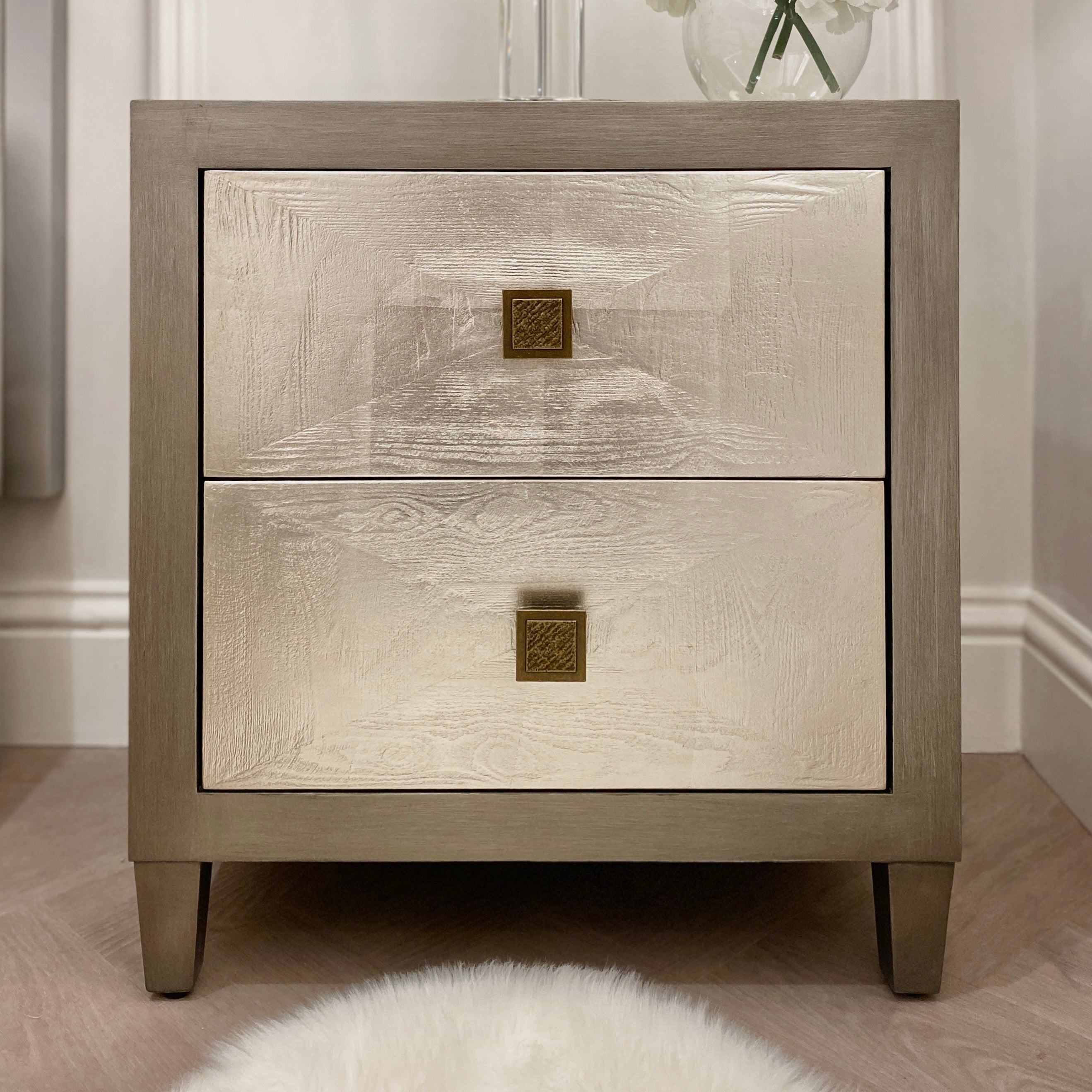 Lockett Premium Silver & Bronze Bedside Table End and Side Table 