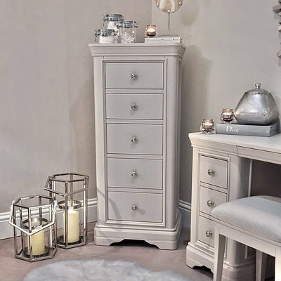Louvre Taupe Wooden 5 Drawer Tall Chest Furniture 