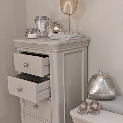 Louvre Taupe Wooden 5 Drawer Tall Chest Furniture 