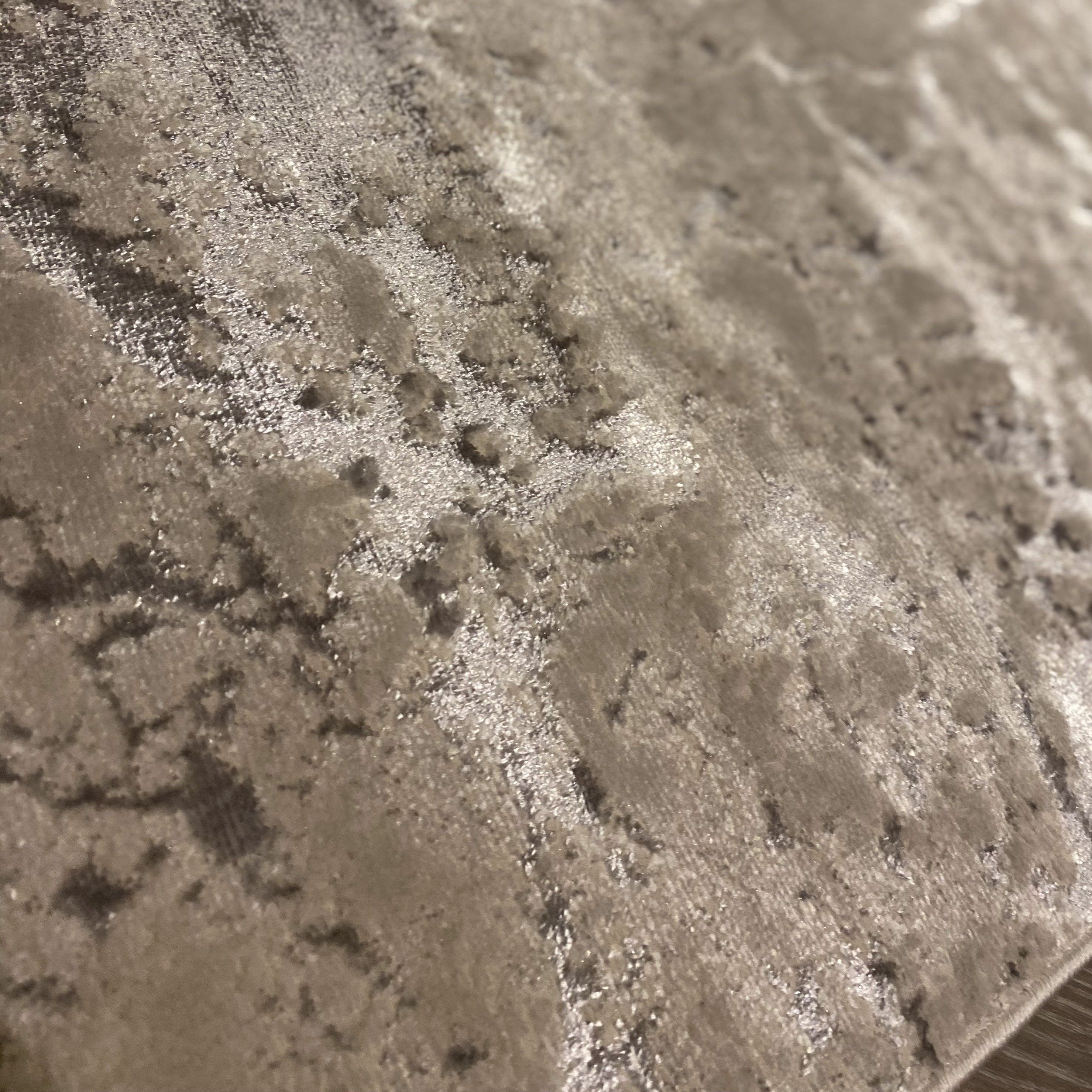 Maia Grey, Cream & Silver Marble Runner Rug 