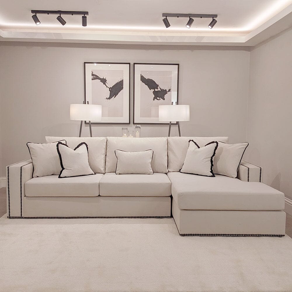 Mayfair Cream Velvet Sofa Collection, With Black Studs 
