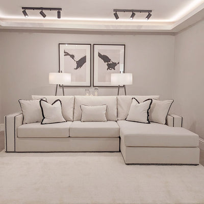 Mayfair Cream Velvet Sofa Collection, With Black Studs 