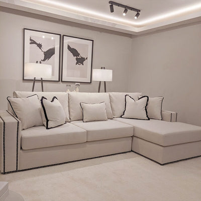 Mayfair Cream Velvet Sofa Collection, With Black Studs Lage Right Hand Facing 