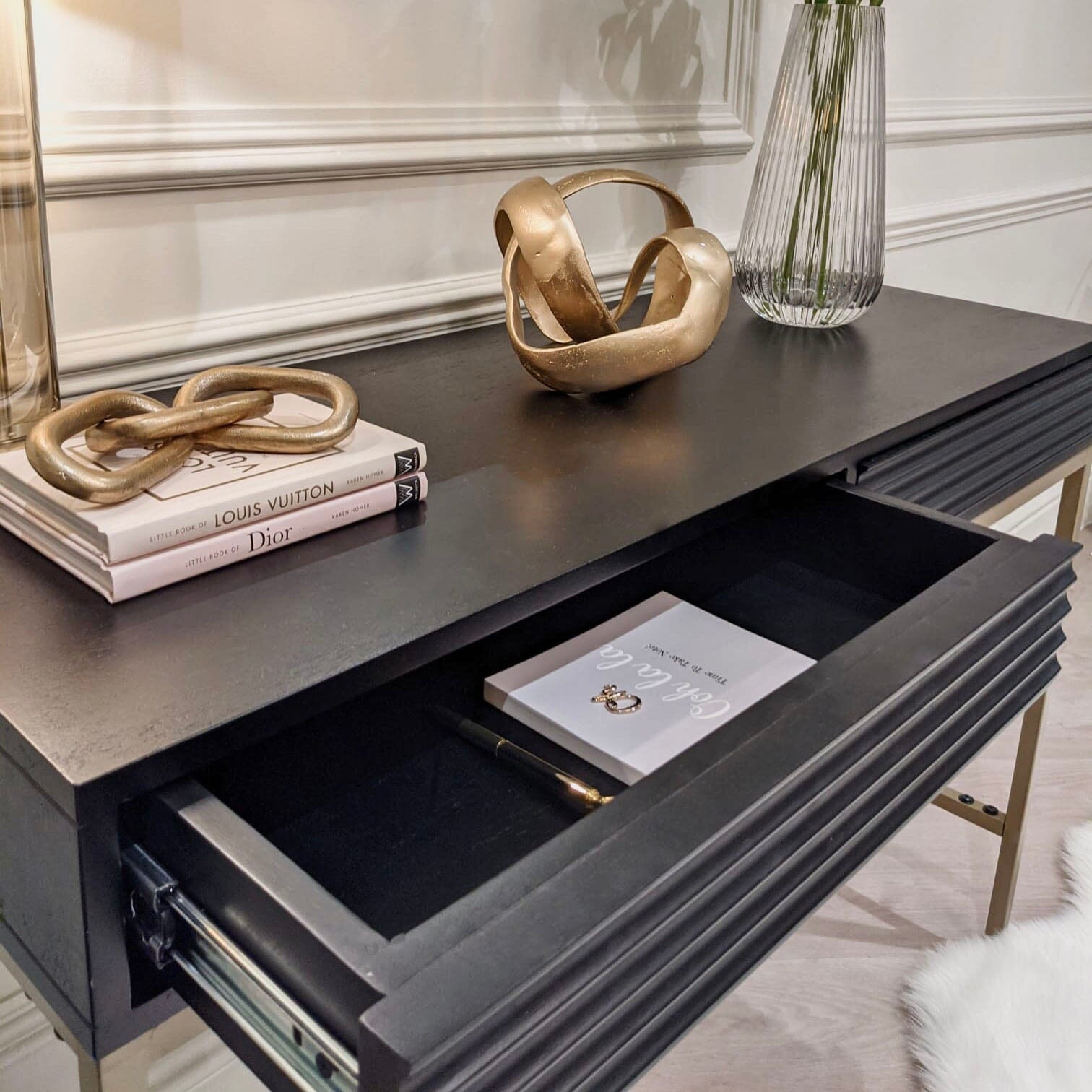 Mayfield Black & Gold Premium Rippled Console Table Console Table 